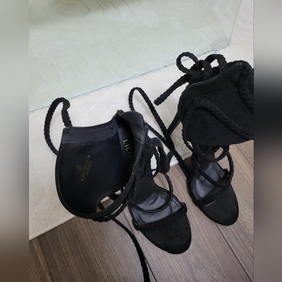 Black Strap up, open toe high heel shoes - Picture 2 of 4